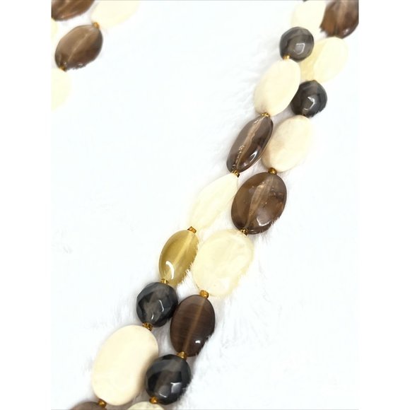 Vintage Fashion Jewelry Necklace Beaded Layered Brown White - Picture 6 of 13